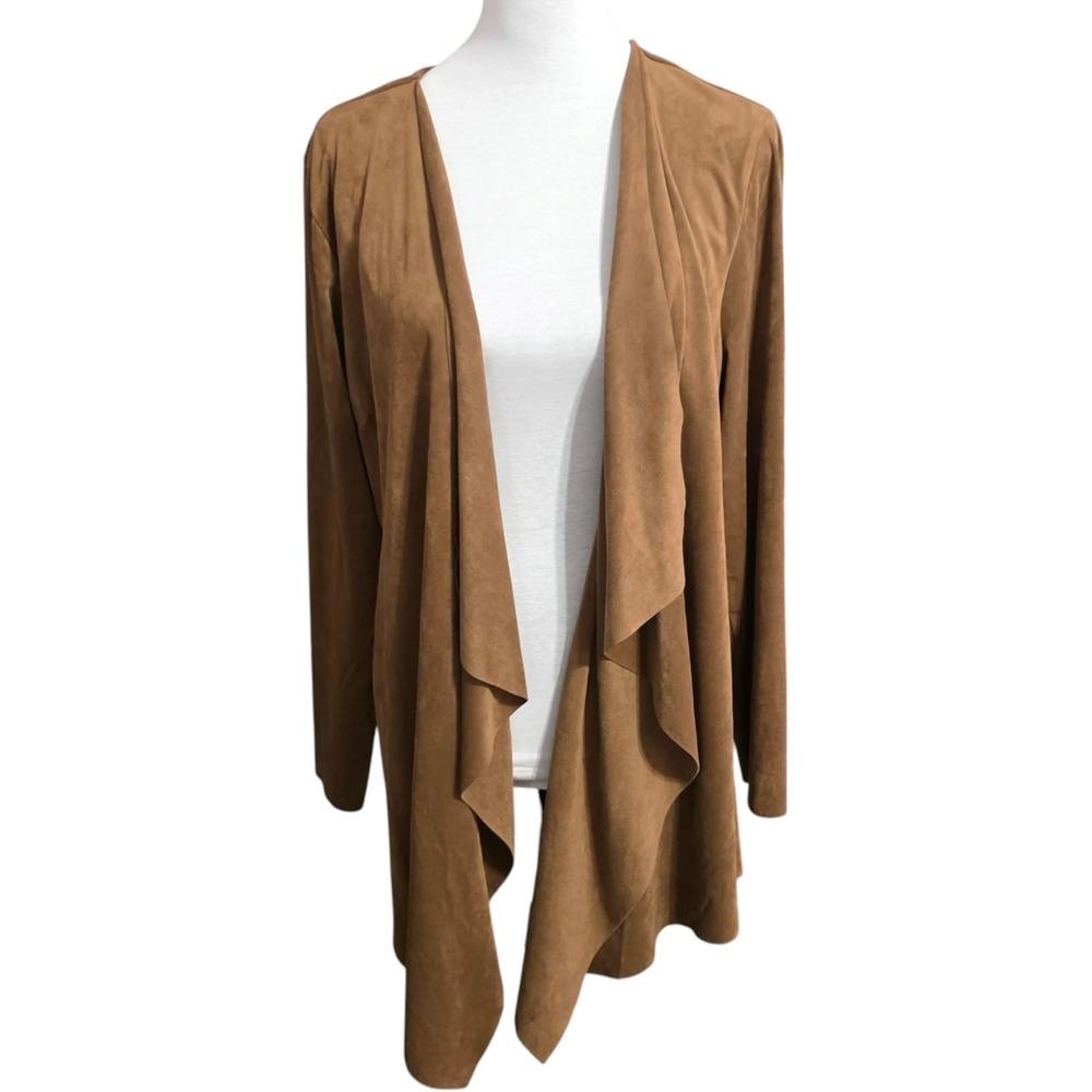 Soft Surroundings Brown Faux Suede Draped Open Front Cardigan Jacket